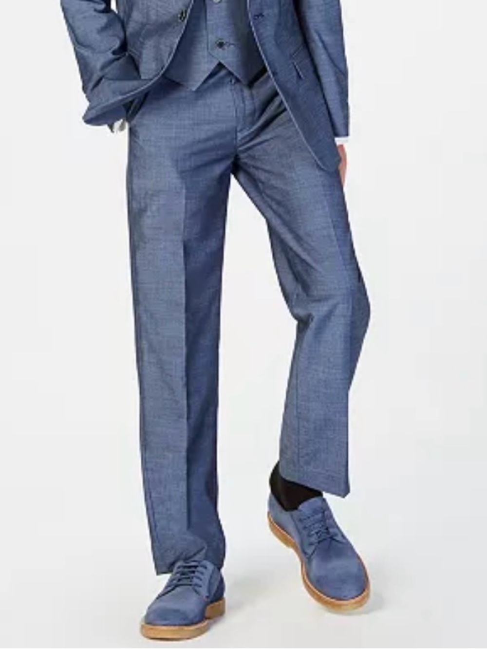 Calvin Klein Boys Slim Fit Stretch Suit Pants in Slate Blue